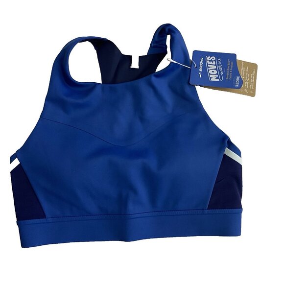 Brooks 32DD/E Drive 3 Pocket Run Bra Blue Ash Ice Blue Navy Compression Wicking - Picture 6 of 11